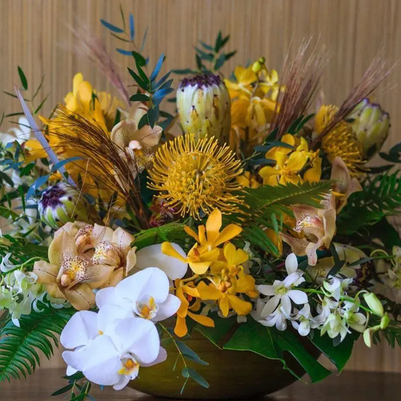 A bowl of flowers on the table