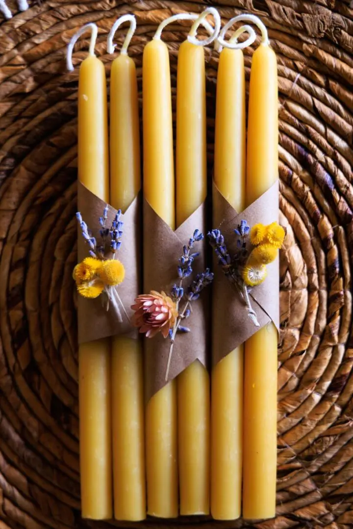 A close up of some candles on a table